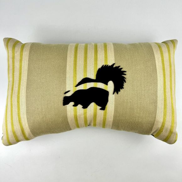 Eristole Throw Pillow Citron Stripe‎ Gray Wool Tweed Jacket Skunk Lumbar Pockets - Picture 1 of 10